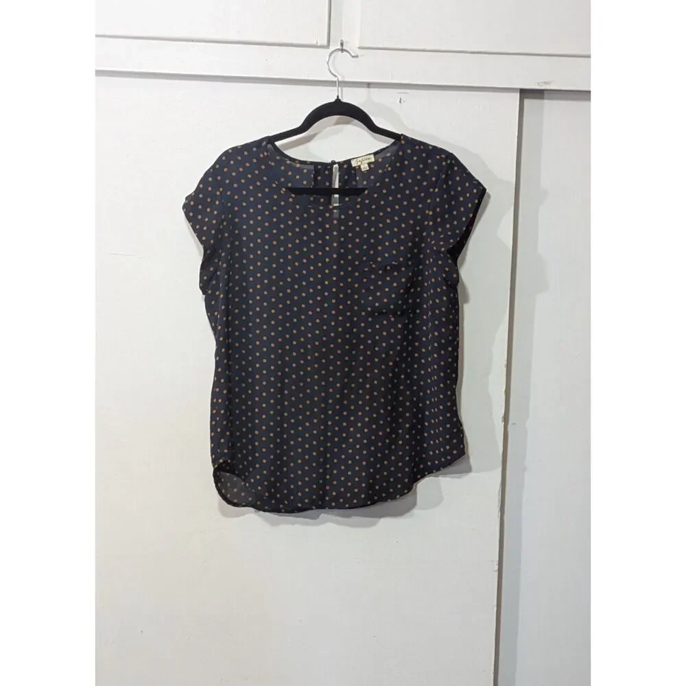 Lily White Blouse navy blue with orange polka dots L